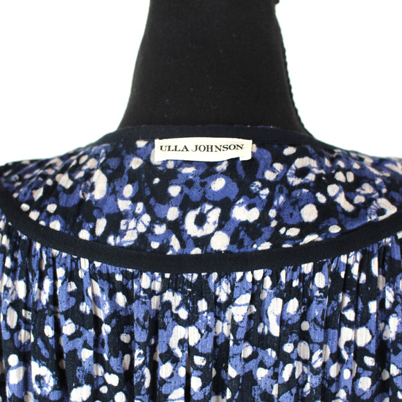 Ulla Johnson Kemala Dress Indigo Blue Wrap Tie Front Puff Sleeve Swing Midi 12 - Picture 7 of 8